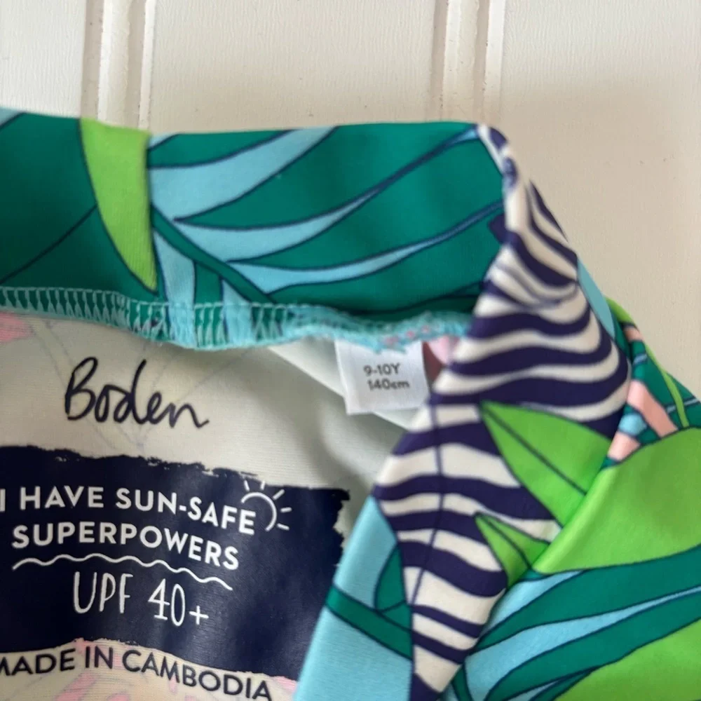 Mini Boden | Kid's Neon Animal Print Rashguard Size 9-10 Years Beach Vacation